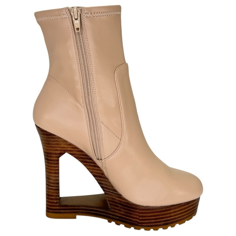 Aminah Ava Tan Faux Leather Heeled Womens Sock Booties Size 8M - Picture 5 of 16